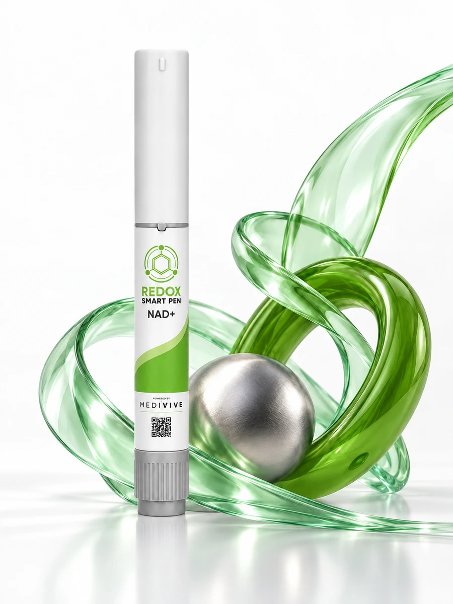 NAD+ Redox Smart Pen with mint glass and brushed silver